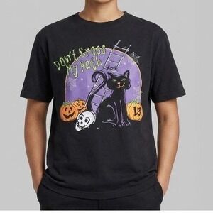 Vtg 90s Y2K Halloween Cat T-Shirt L/XL Glitter Spooky Tee Whimsygoth Retro